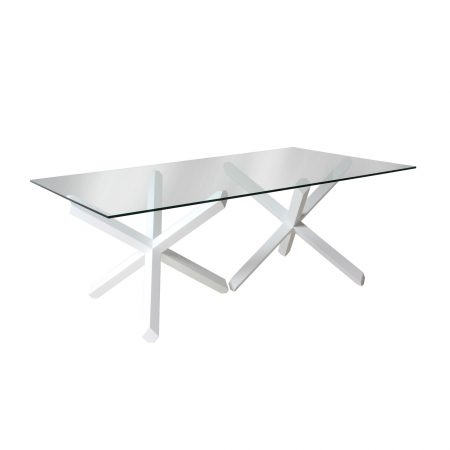 Table rectangulaire pieds croisés plateau verre