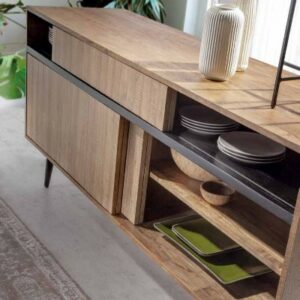 Buffet en bois pieds métal portes coulissantes