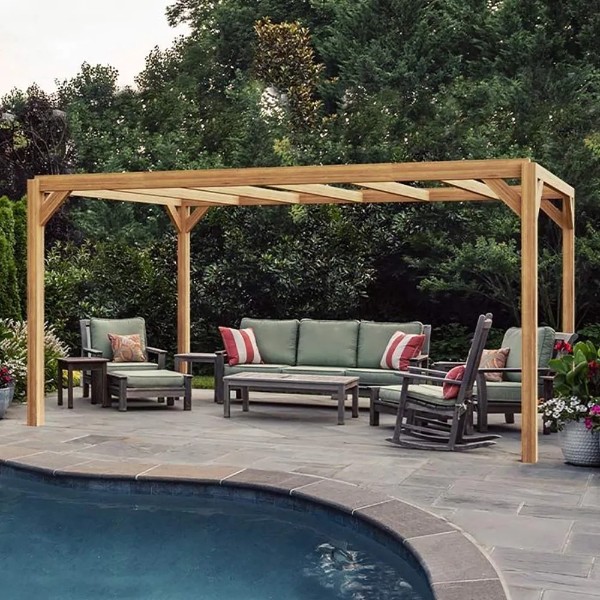 Grande pergola en bois avec salon de jardin