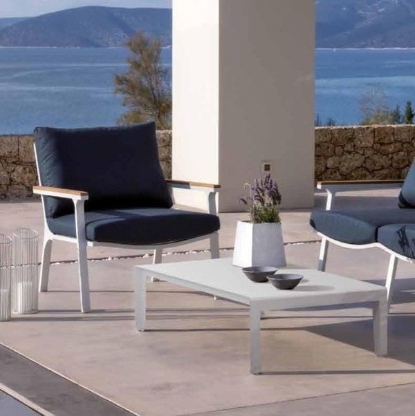 Fauteuil de salon de jardin haut de gamme en aluminium blanc