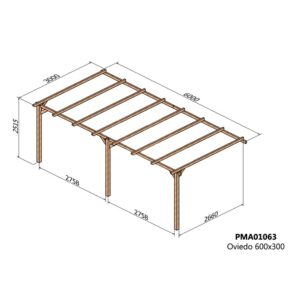 Croquis avec dimensions pergola Oviedo 6 x 3