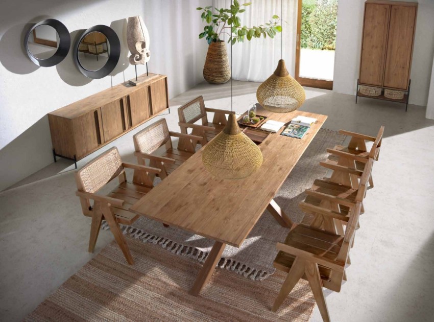 Table chaises et meubles de rangement de salle à manger en bois